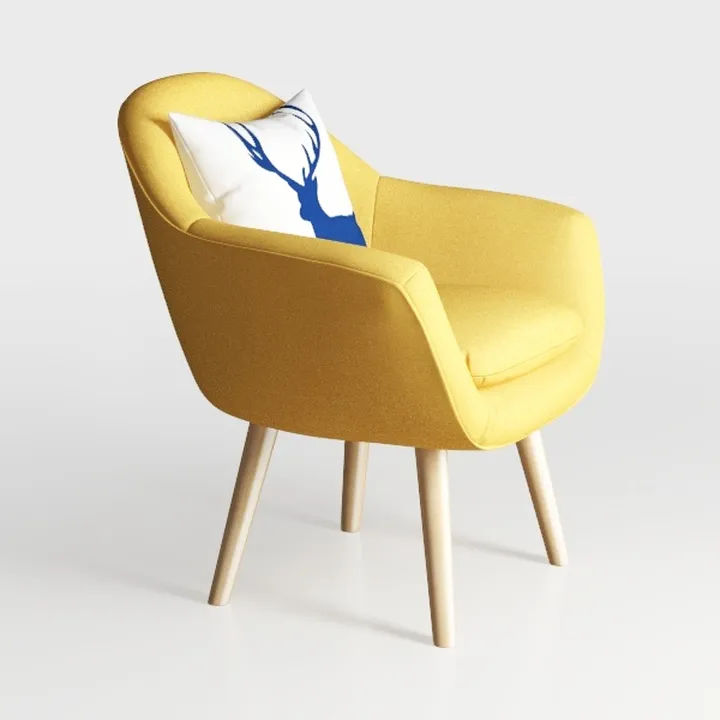 Modern Yellow Fabric Upholstered Accent Armchair 3D Model