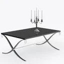 Modern Black Metal Solid Wood Dining Table 3D Model Right 45 Degree View