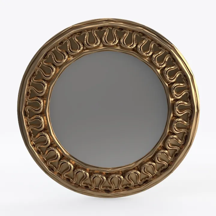 Vintage Brass Carved Round Wall Mirror 3D Model