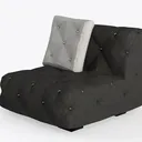 Black Leather Tufted Accent Chair with Throw Pillow 3D Model Left 45 Degree View