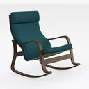 Modern Teal Fabric Walnut Wood Rocking Chair 3D Model Right 45 Degree View