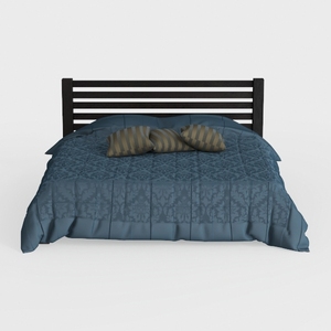 Modern Dark Solid Wood Upholstered Fabric Bed 3D Model