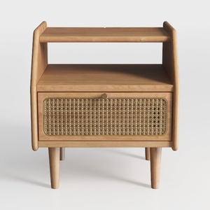 Mid Century Modern Rattan Solid Wood Nightstand 3D Model