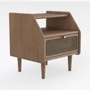 Mid Century Modern Rattan Solid Wood Nightstand 3D Model Right 45 Degree View