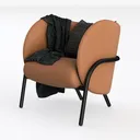 Modern Minimalist Tan Leather Black Metal Armchair 3D Model Left 45 Degree View