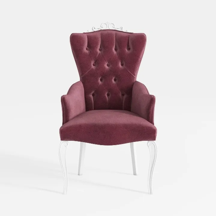 Vintage Velvet Tufted Armchair with White Metal Legs 3D Model