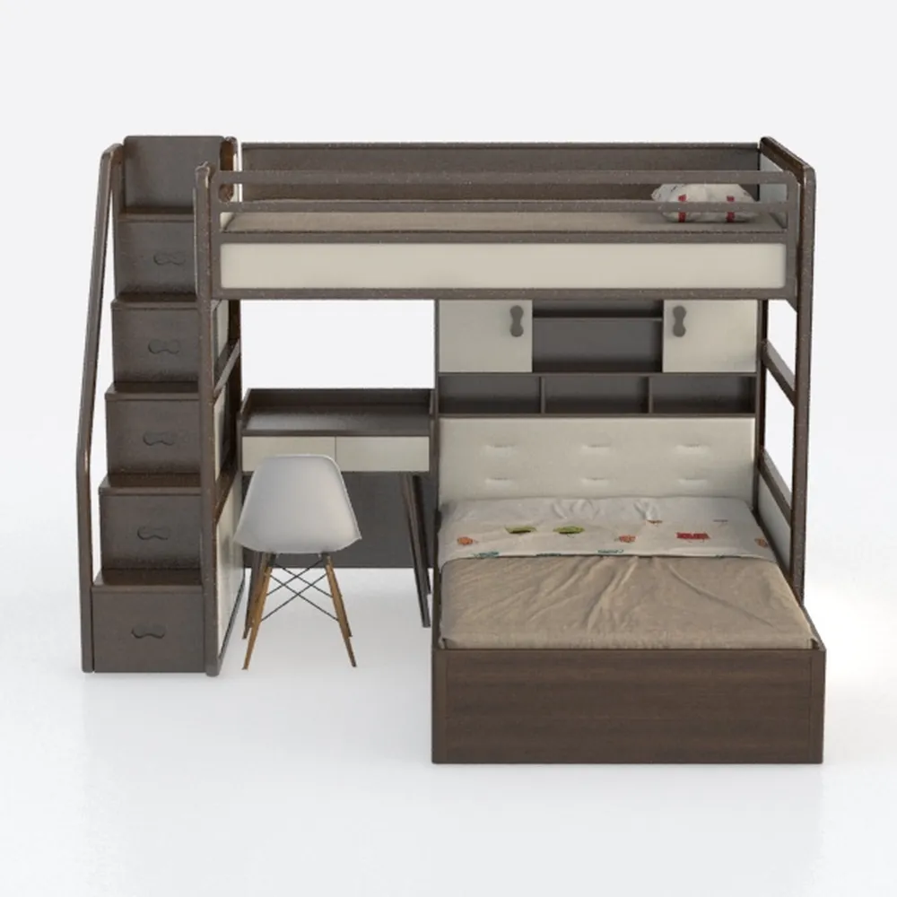 Full Over Twin Bunk Bed with Storage, Solid Wood B