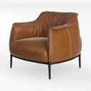 Modern Vintage Brown Leather Upholstered Armchair with Black Metal Legs 3D Model Left 45 Degree View