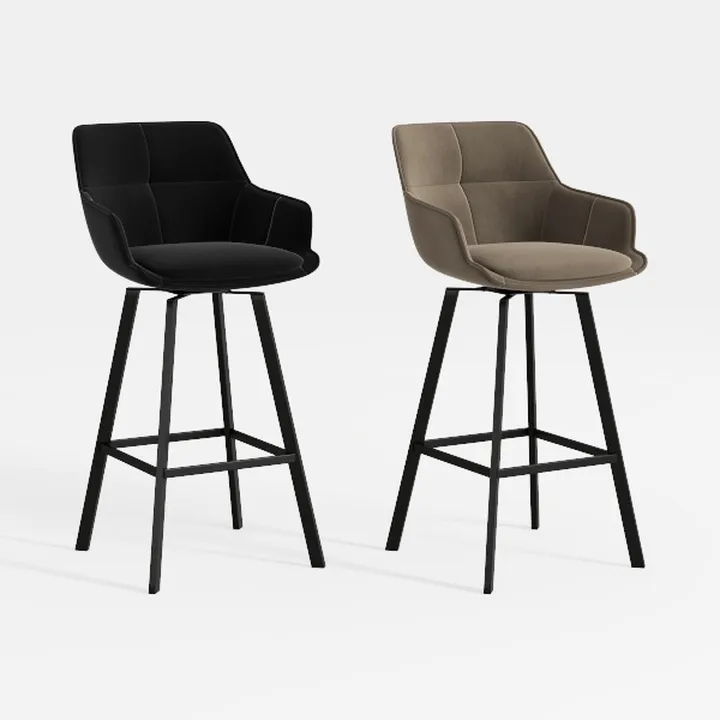Modern Velvet Upholstered Metal Bar Stool 3D Model