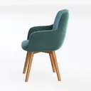Modern Teal Velvet Tufted Armchair with Solid Wood Legs 3D Model Left 45 Degree View