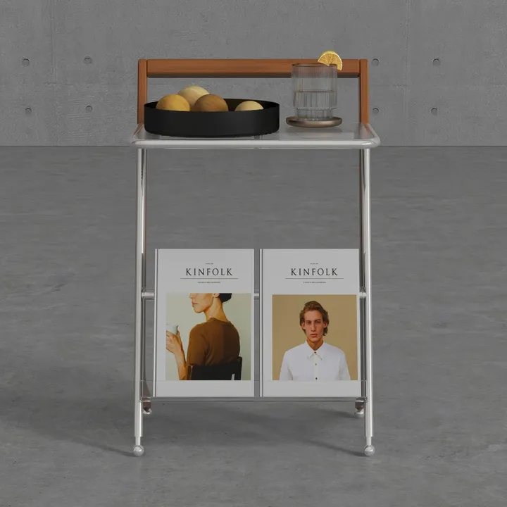 Modern Metal Solid Wood Top Magazine Side Table 3D Model