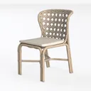 Bohemian Rattan Fabric Dining Chair 3D Model Left 45 Degree View