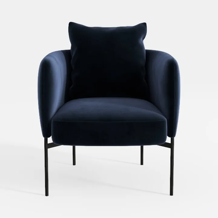 Modern Navy Velvet Metal Frame Accent Armchair 3D Model