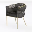 Modern Fabric Gold Metal Frame Tufted Accent Armchair 3D Model Left 45 Degree View