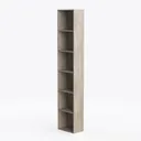 Minimalist Dark Solid Wood Tall Narrow Bookshelf 3D Model Left 45 Degree View