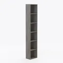 Minimalist Dark Solid Wood Tall Narrow Bookshelf 3D Model Right 45 Degree View