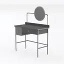 Minimalist Modern Metal Wood Vanity Desk with Round Mirror 3D Model Left 45 Degree View