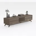 Minimalist Solid Wood TV Cabinet With Decorative Mountain Details 3D Model Right 45 Degree View