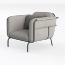 Modern Minimalist Gray Fabric Metal Armchair 3D Model Left 45 Degree View