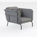 Modern Minimalist Gray Fabric Metal Armchair 3D Model Right 45 Degree View