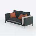 Modern Dark Fabric Upholstered Loveseat Sofa With Throw Pillows 3D Model Left 45 Degree View