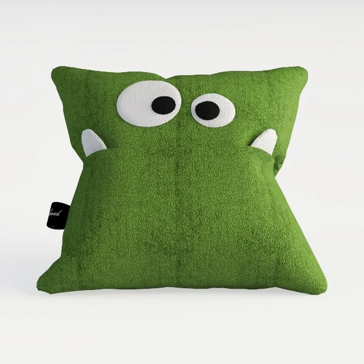 Cute Cartoon Green Fabric Throw Pillow Monster 3D Model