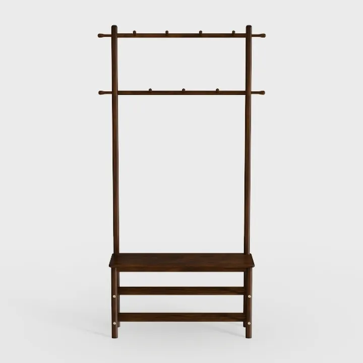 Hall Tree, Coat Rack with Shoe Storage, Wooden