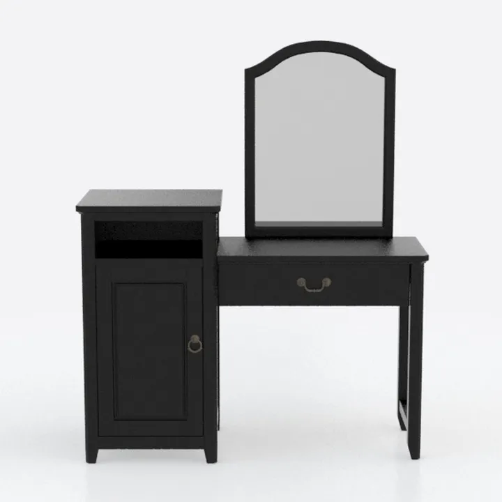 Minimalist Black Solid Wood Vanity Table with Storage Cabinet and Mirror 3D Model