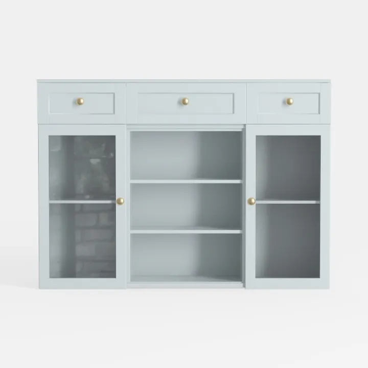 Minimalist Light Blue Wood Glass Storage Cabinet 3D Model