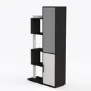 Modern Minimalist Black White Wood Open Shelf Cabinet 3D Model Left 45 Degree View