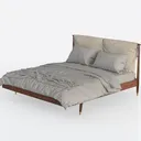 Mid Century Solid Wood Fabric Upholstered Bed 3D Model Left 45 Degree View