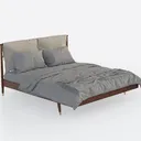 Mid Century Solid Wood Fabric Upholstered Bed 3D Model Right 45 Degree View
