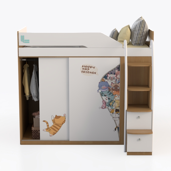 Space-Saving White and Yellow Twin Size Wood Loft 