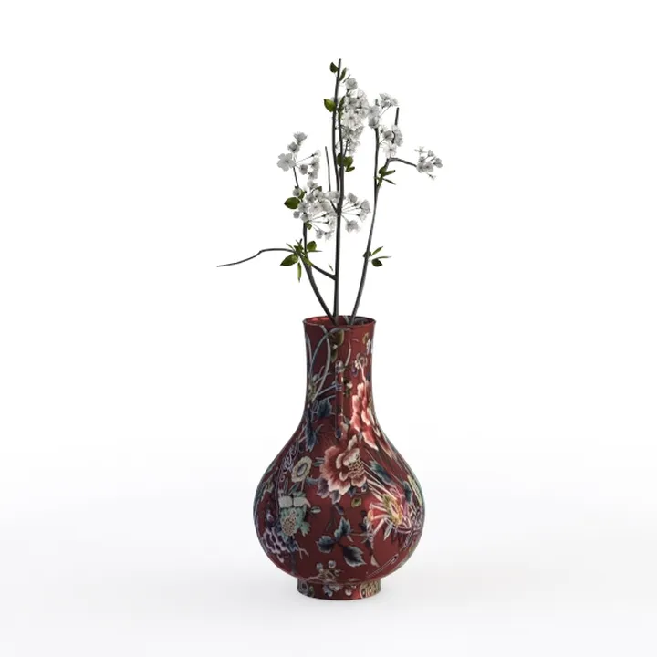 Vintage Floral Porcelain Vase with Flower Branches 3D Model