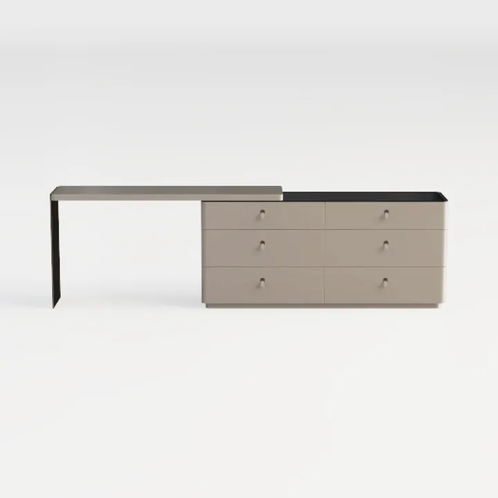 Minimalist Taupe Solid Wood Combo Dresser Desk 3D Model