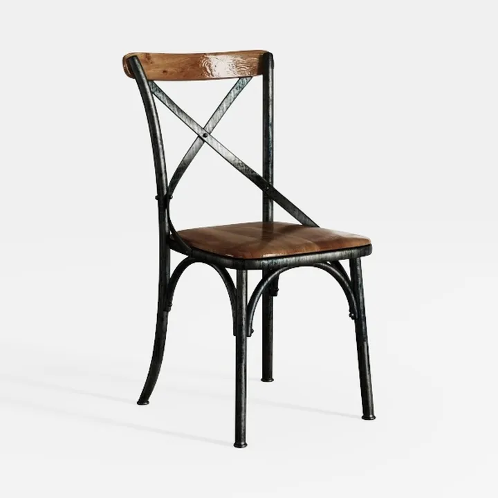 Industrial Metal Oak Wood Cross Back Dining Chair 3D Model