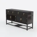 Modern Black Solid Wood Brass Accent Buffet Sideboard Cabinet 3D Model Left 45 Degree View