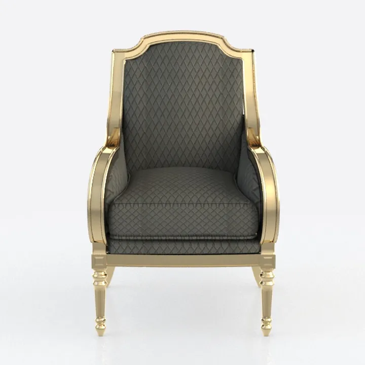 Luxury Gold Trim Fabric Upholstered Armchair 3D Model