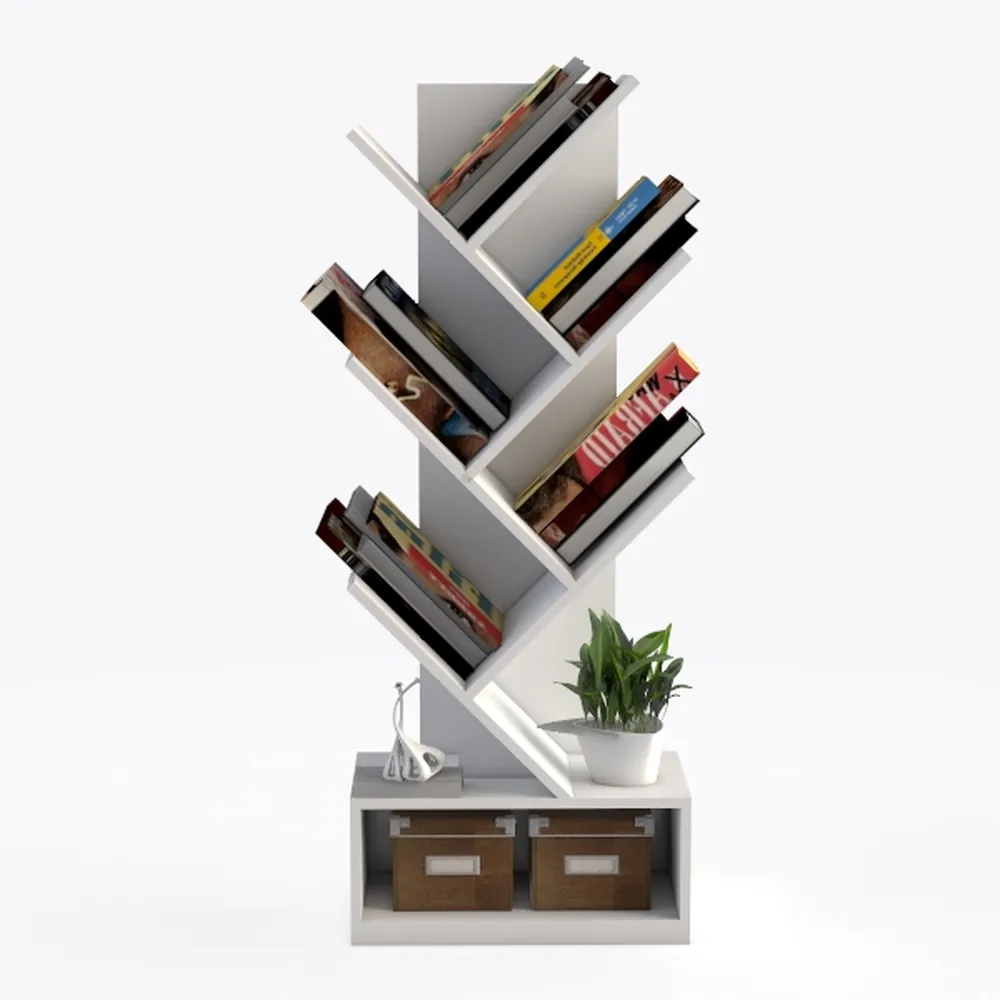 8 Tier Tree Bookshelf with Drawer, Free Standing 