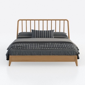 Modern Solid Oak Wood Spindle Headboard King Bed 3D Model