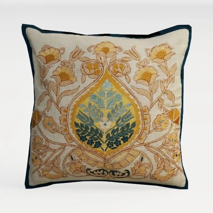 Bohemian Embroidered Linen Throw Pillow 3D Model