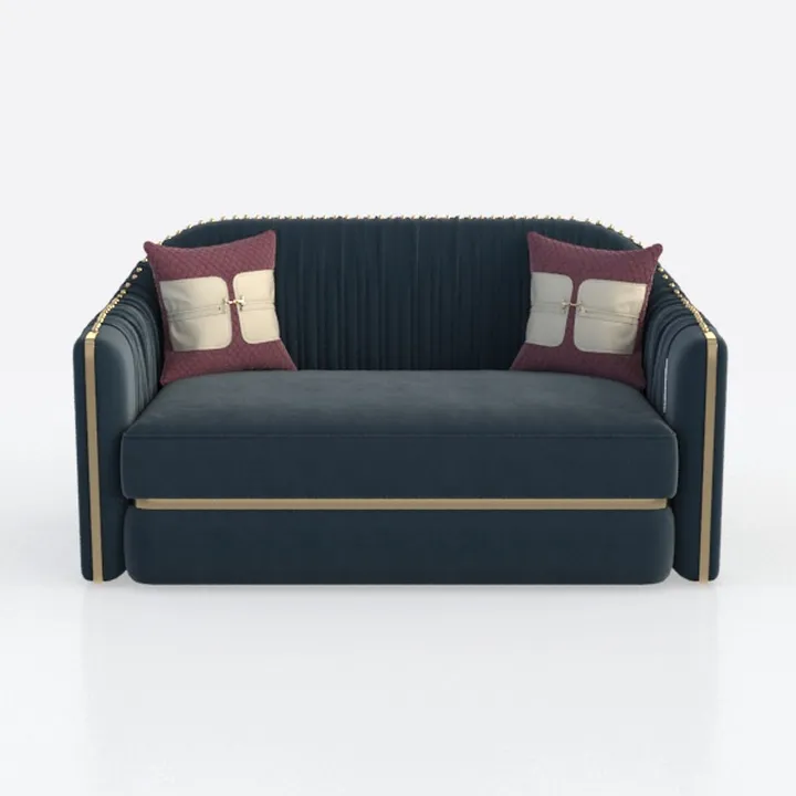 Luxury Velvet Upholstered Loveseat Sofa With Gold Accent Trim 3D Model