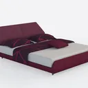 Modern Burgundy Fabric Upholstered King Size Bed 3D Model Right 45 Degree View