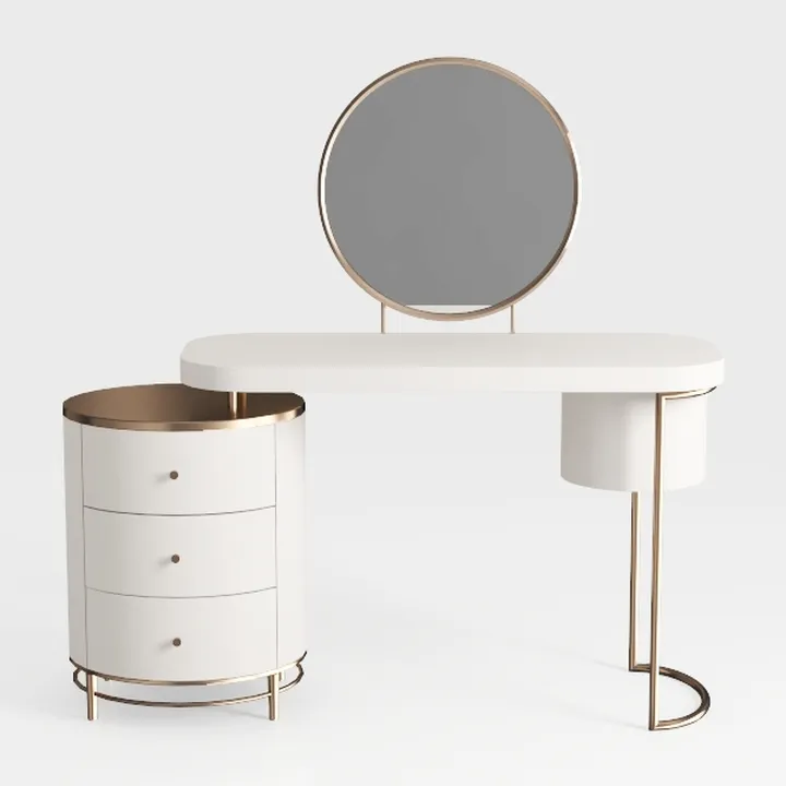 White Vanity Makeup Dressing Table Bench with 3 Li