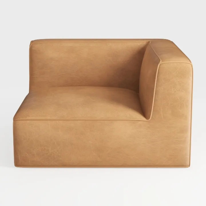 Minimalist Tan Leather Corner Sofa Sectional Chair 3D Model