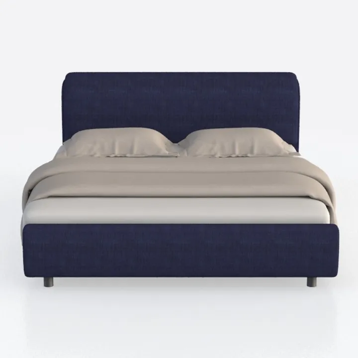 Minimalist Navy Blue Fabric Upholstered Platform Bed 3D Model
