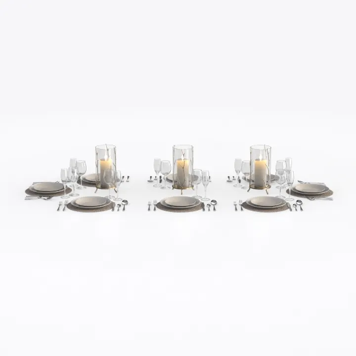 Minimalist Metal Glass Dining Table Place Setting 3D Model