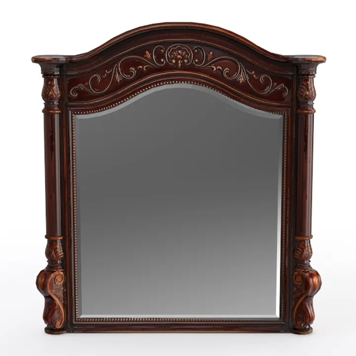 Vintage Solid Wood Carved Wall Mirror 3D Model