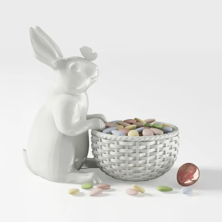Minimalist White Porcelain Rabbit Snack Bowl Decor 3D Model