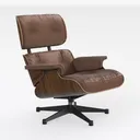 Mid Century Modern Brown Leather Tufted Swivel Armchair 3D Model Right 45 Degree View